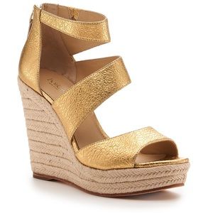 Botkier Gold Leather Espadrille Wedge Sandals